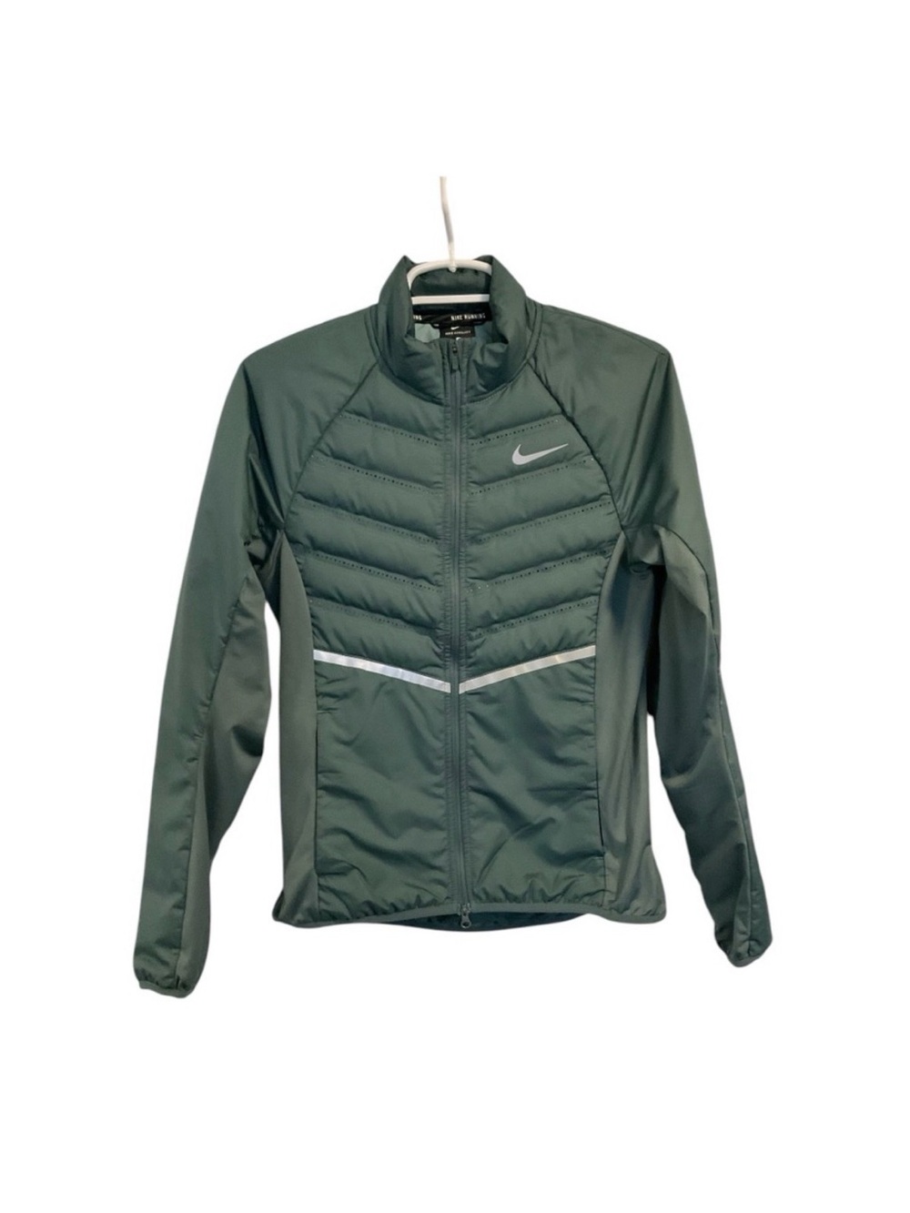 Nike Aeroloft Womens Sz S Green Reflective Stripe Running Jacket